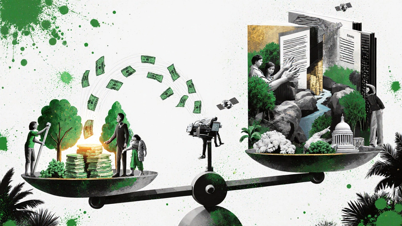 A scale tipping toward grassroots environmental action over large NGO overhead costs.