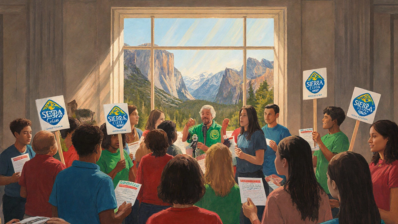 Sierra Club volunteers advocating for climate policy at a U.S. state capitol.