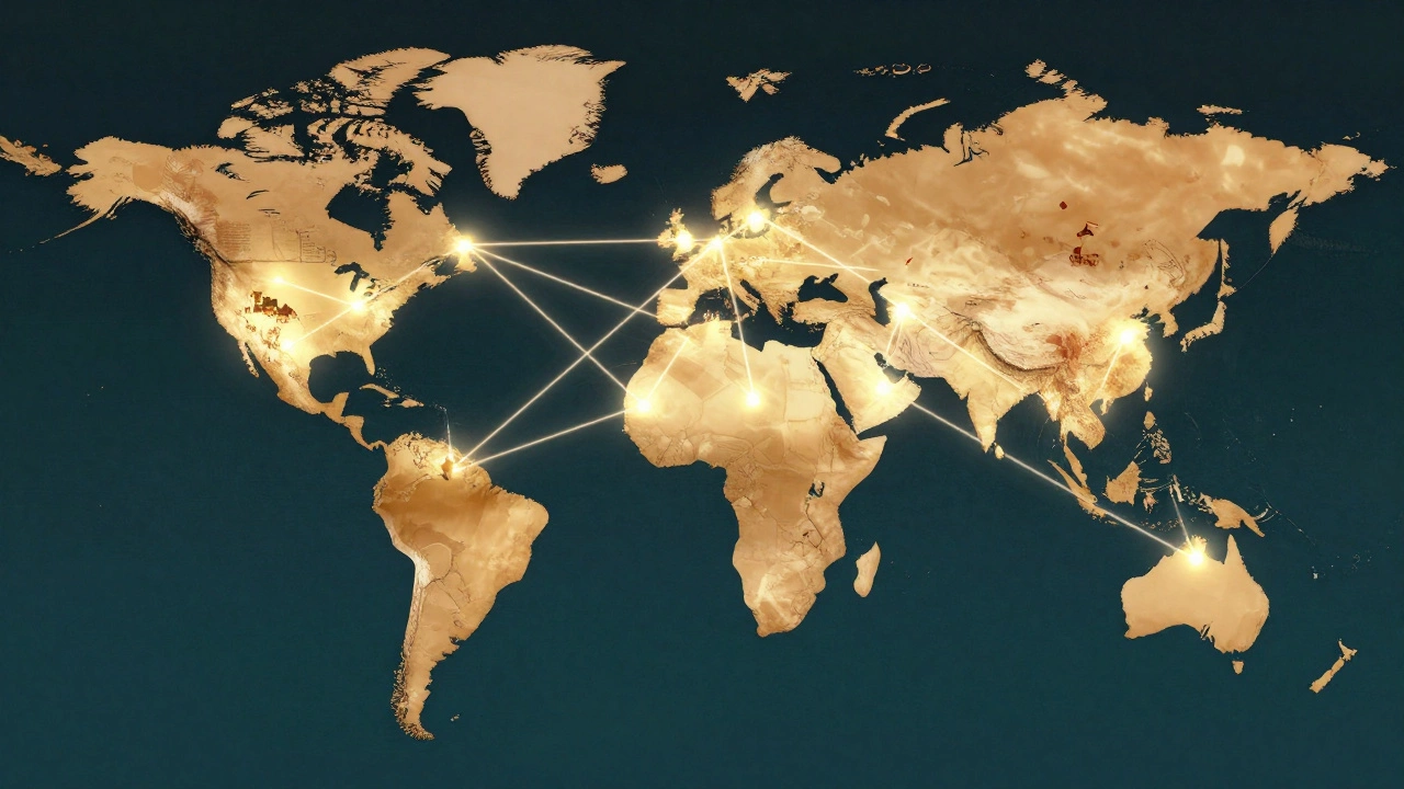Global map showing connections from India to volunteers helping worldwide.