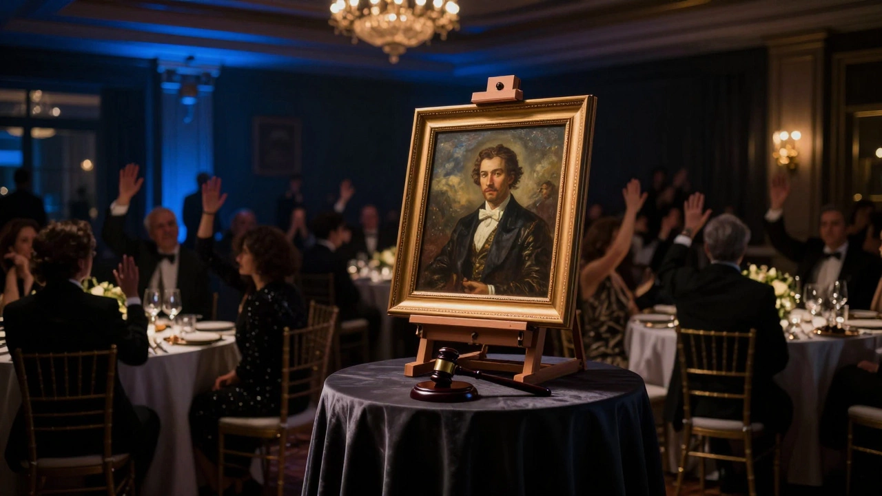 Painting under a spotlight at a charity gala auction event