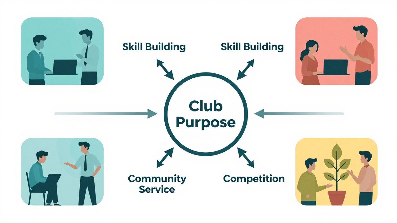 Illustration showing students aligned around clear club goals like service and skill building.