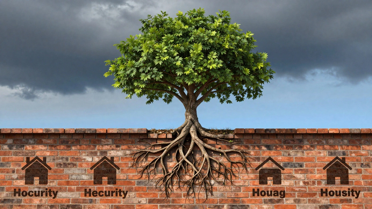Metaphorical illustration of housing as a foundation for health and employment