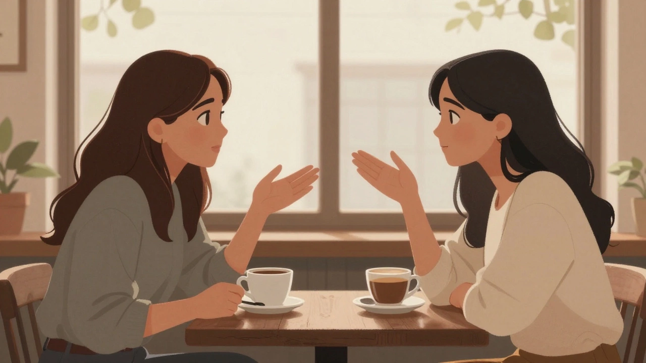 Two women having a deep conversation over coffee