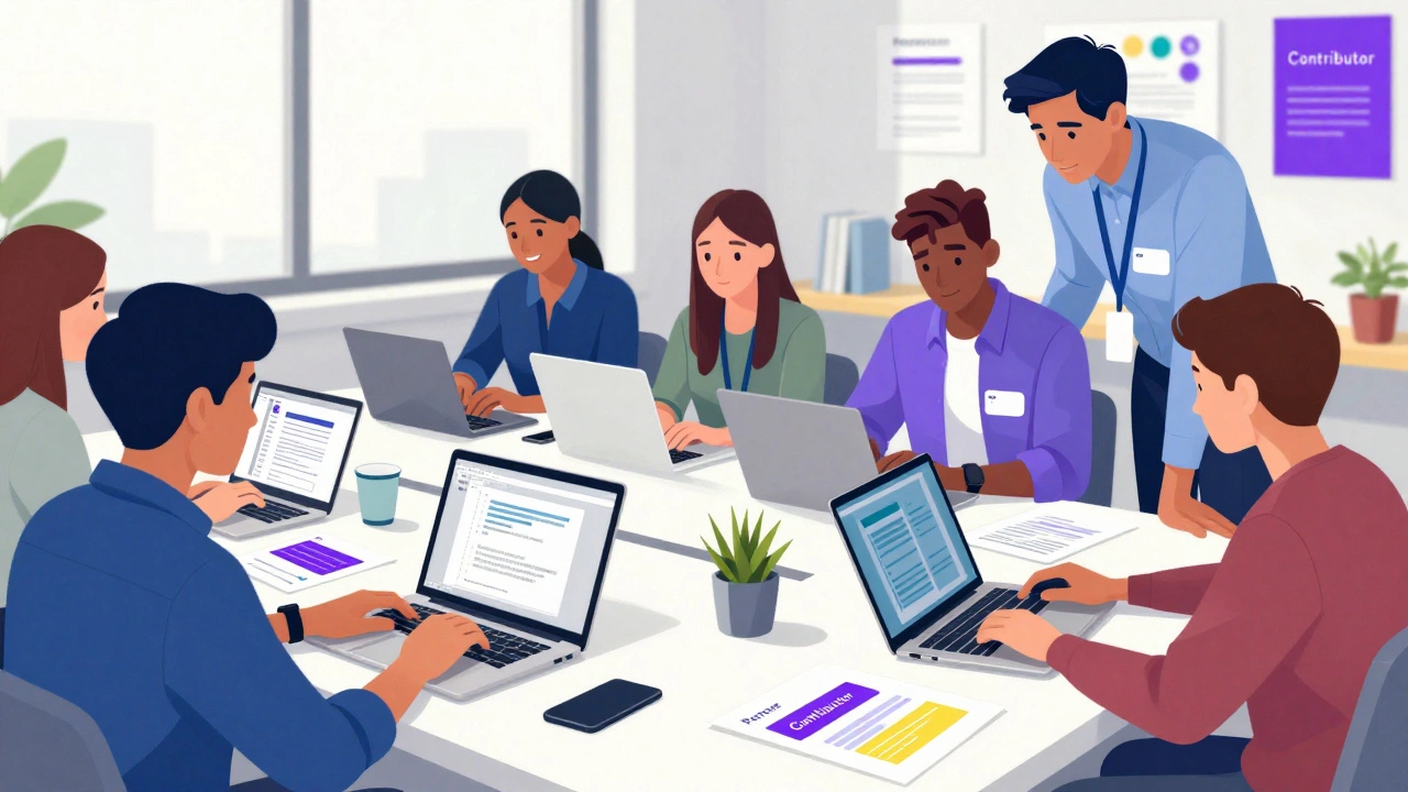 Young professionals collaborating in a modern creative workspace