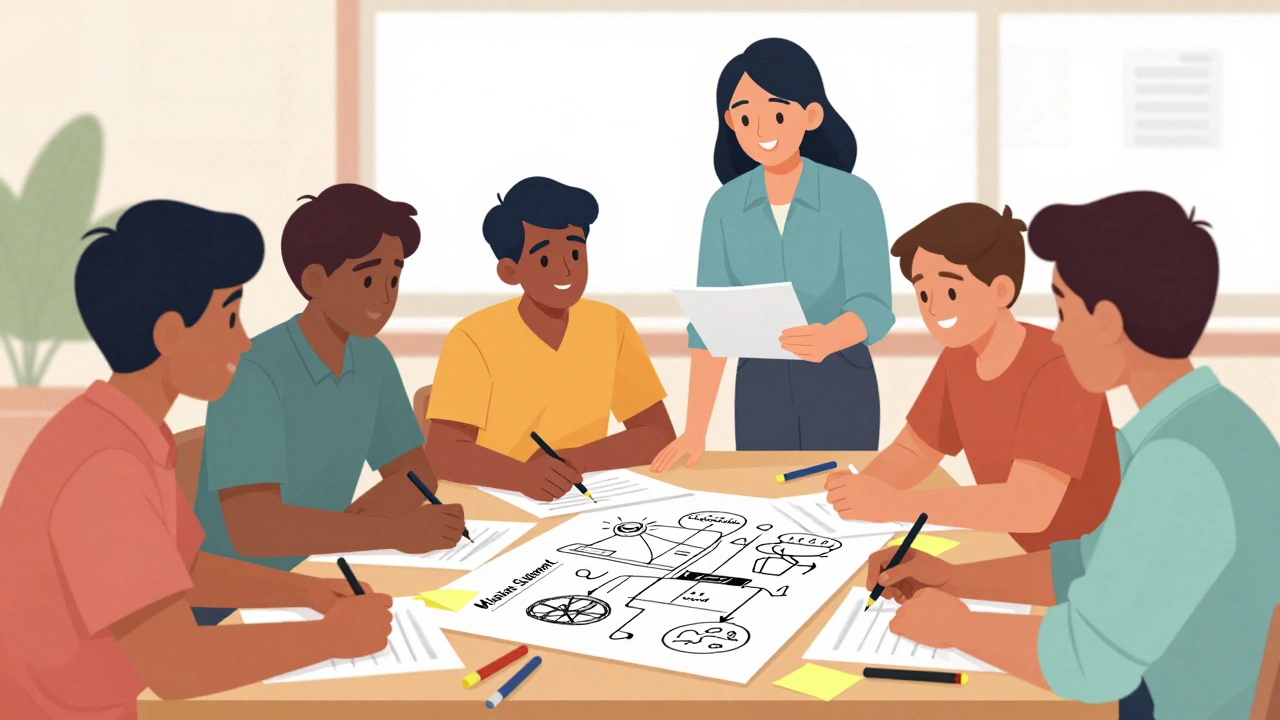 Students and teacher planning a new school club together