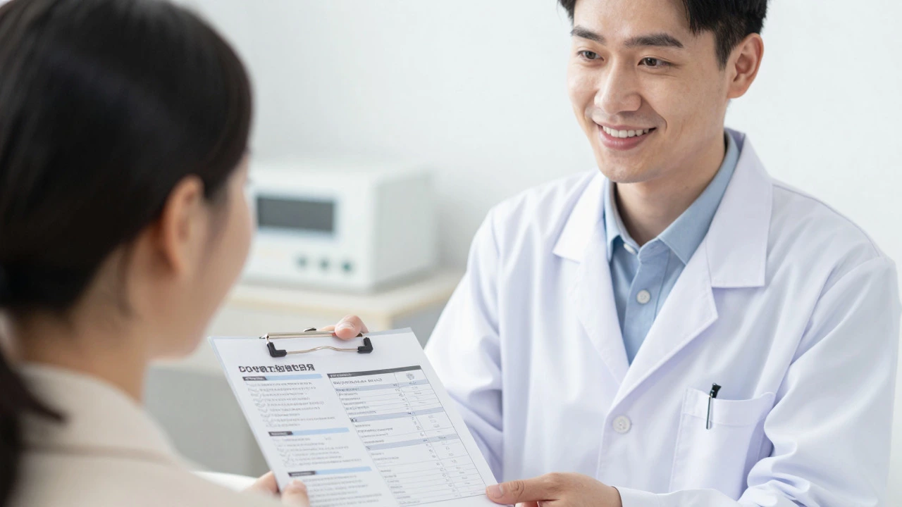 Doctor handing resource information to a hopeful patient