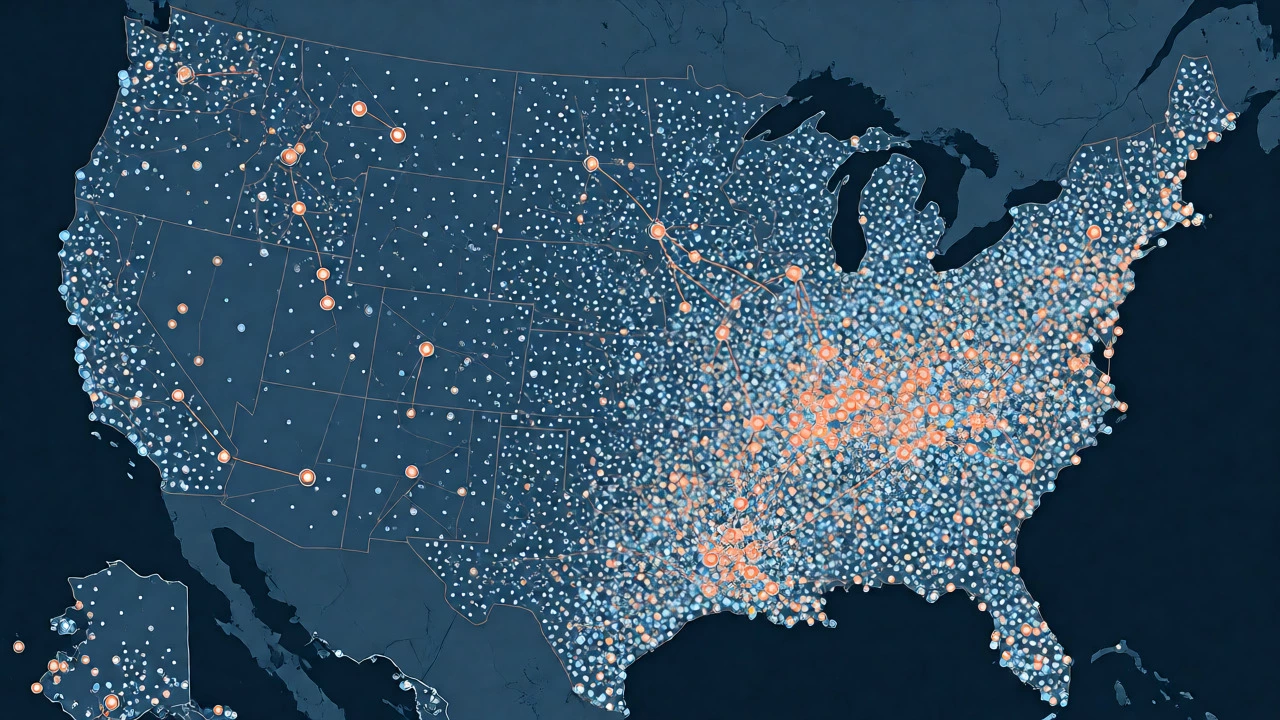 Abstract map showing distribution of US youth organizations