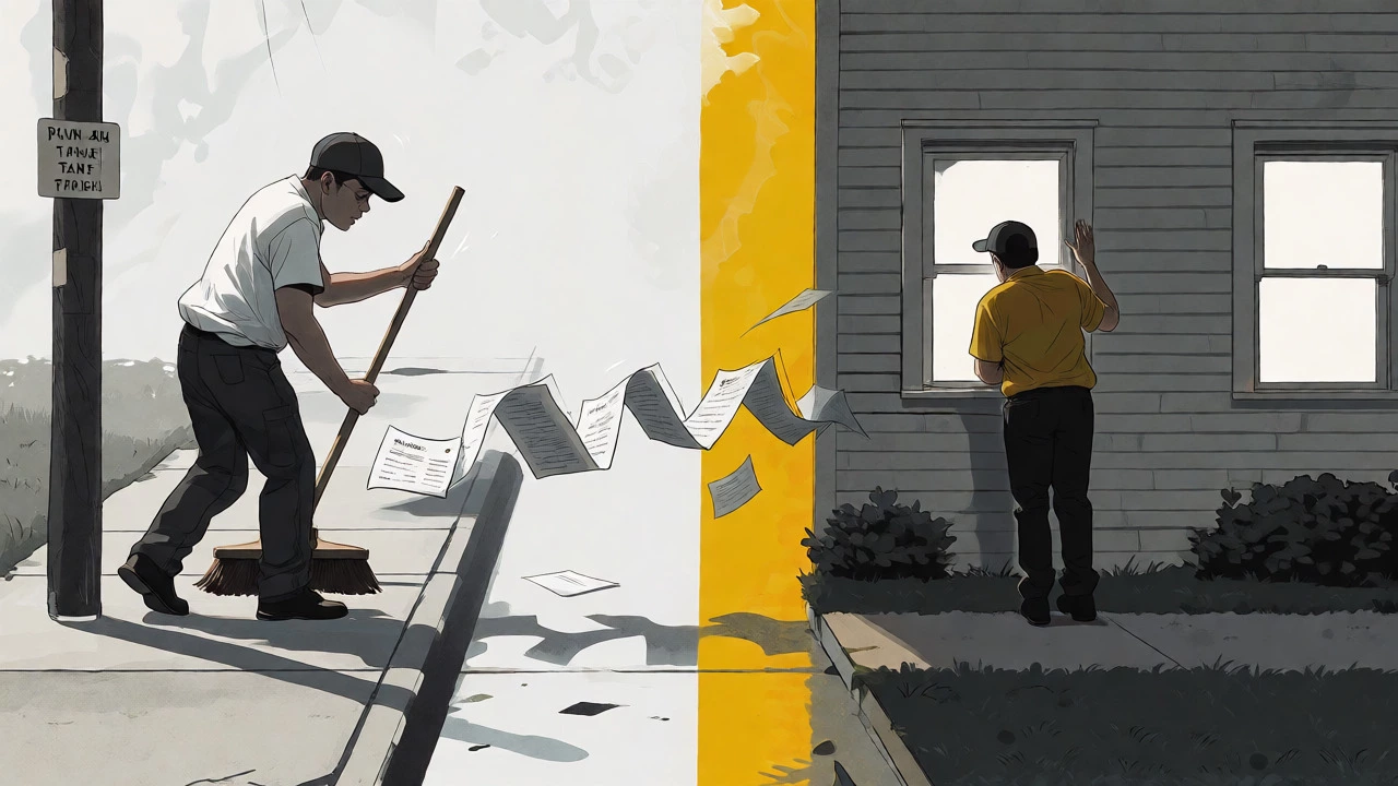 Conceptual art showing the difficult balance between work requirements and finding housing.