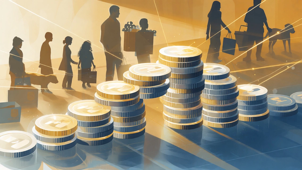 Glowing coins stacking to support families and animals conceptually